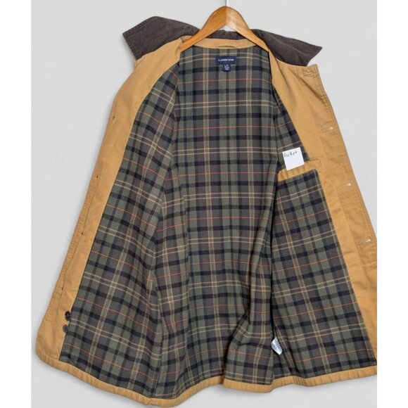 Lands End Chore Jacket Field Barn Coat Corduroy Trim Plaid Lined Tan Men Sz L T - Picture 3 of 13
